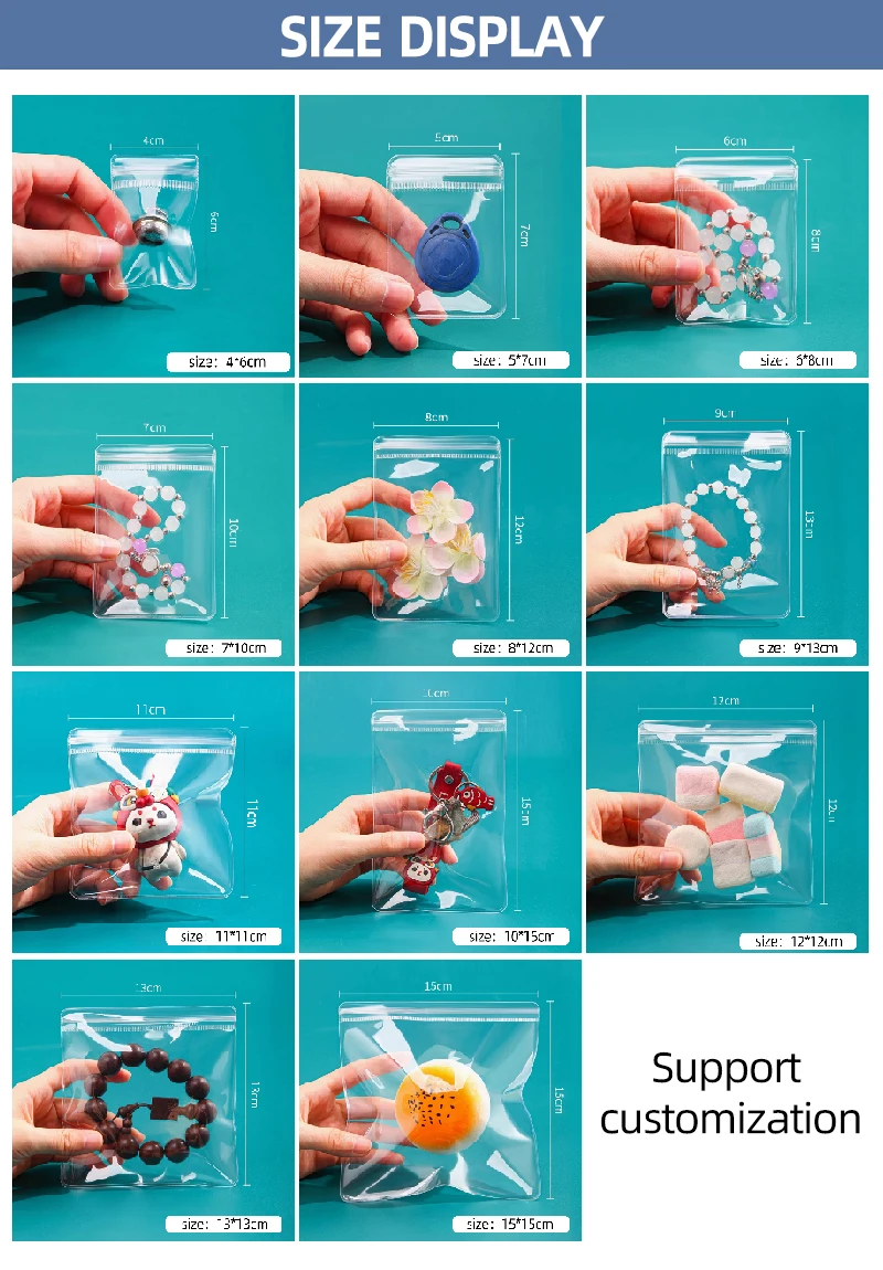 Transparent Plastic PVC Repeat Seal Storage Jewelry Bag Dustproof PVC Zipper Reusable Zip-Lock for Packaging Earrings Bracelets