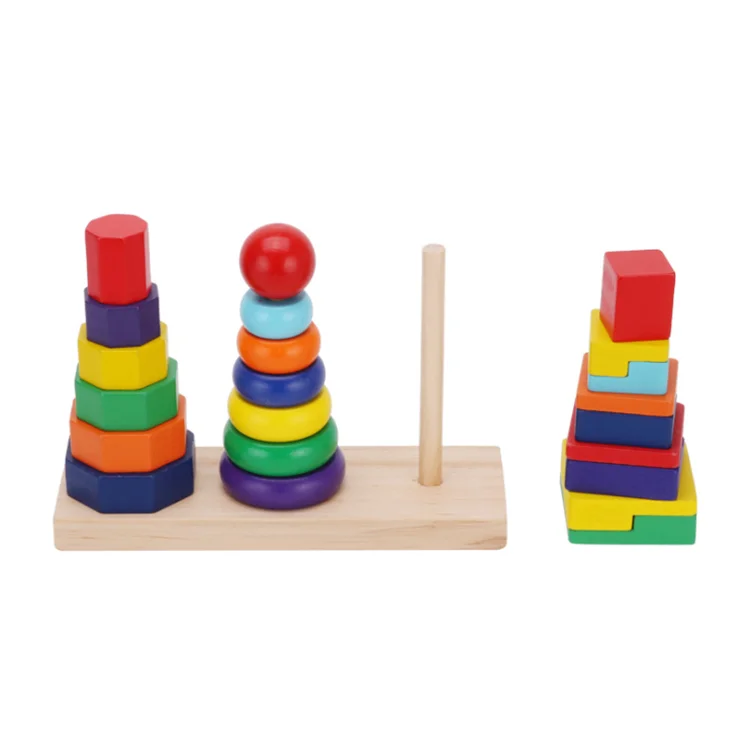 Geometric Shape Blocks Shape Sorter Toys Wooden Column Shape Stacking Tower