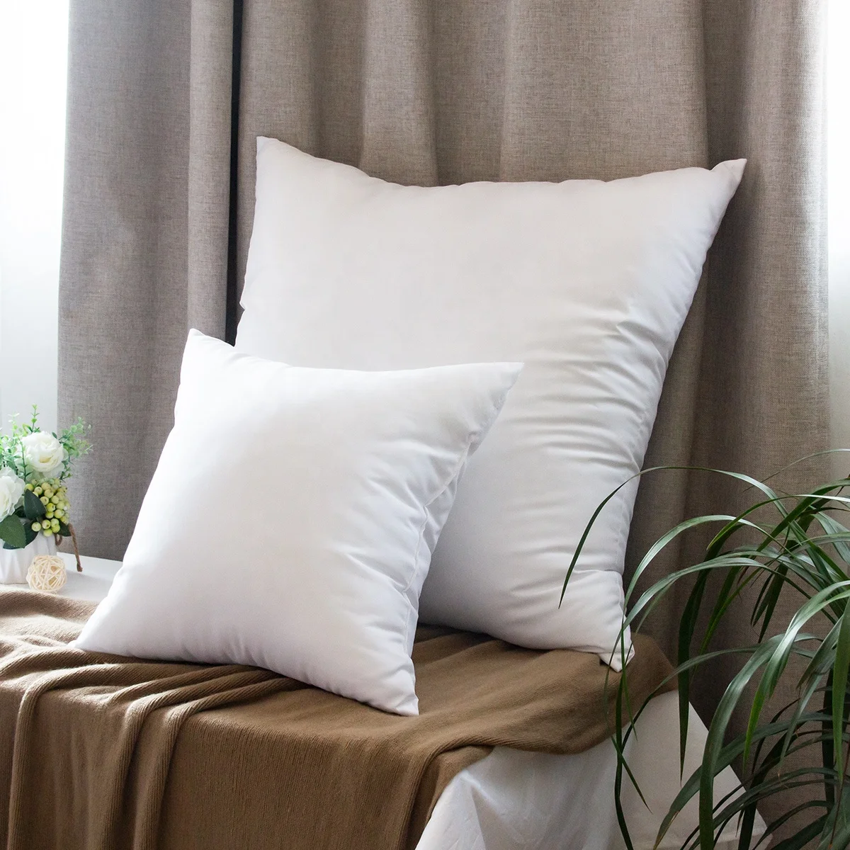 Throw Pillows Insert Duck Goose Down Feather White 20 x 20 Inches Bed and Couch Pillows Indoor Pillow Insert