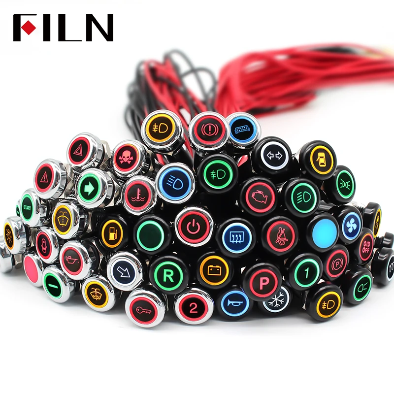 FILN New products 8mm led 12v car logo indicator light with 180 different symbols, motorcycle signal lamp