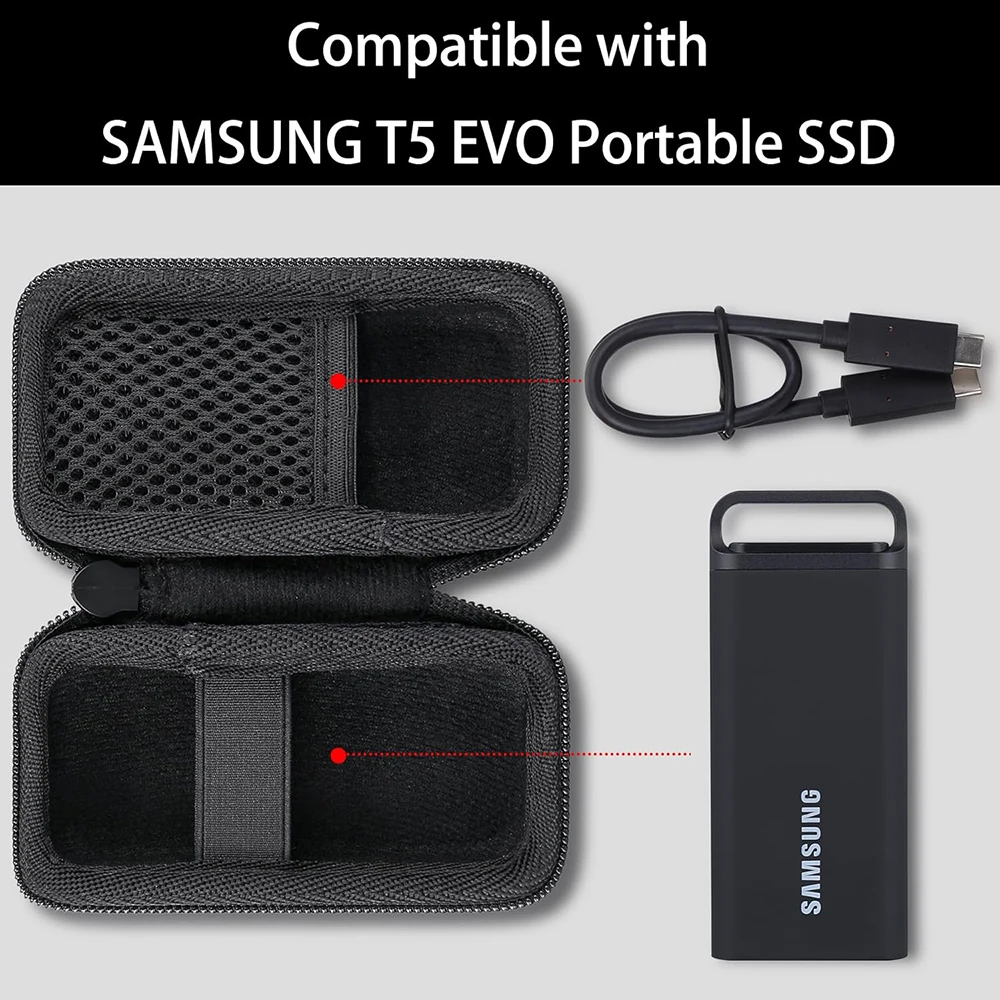 EVA Hard Travel Case EVA Carrying Case Pouch EVA Storage Bag for Samsung T5 EVO Hard Drive