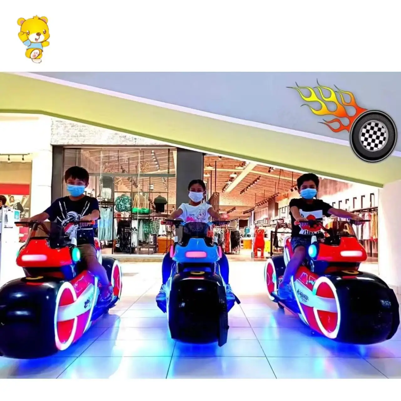 Shopping Mall  Amusement Park  Battery Powered Auto Stop Ghost Kids Ride on Scooter Children Amusement Motorbikes