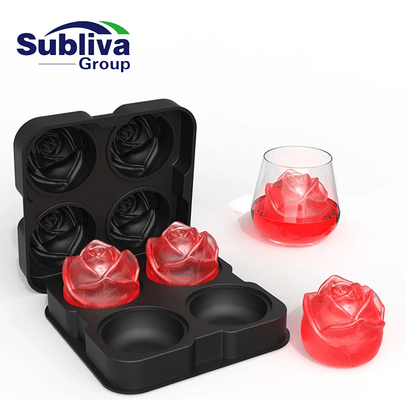 4 Section Silicone Ice Mould - Rose Shape - Black