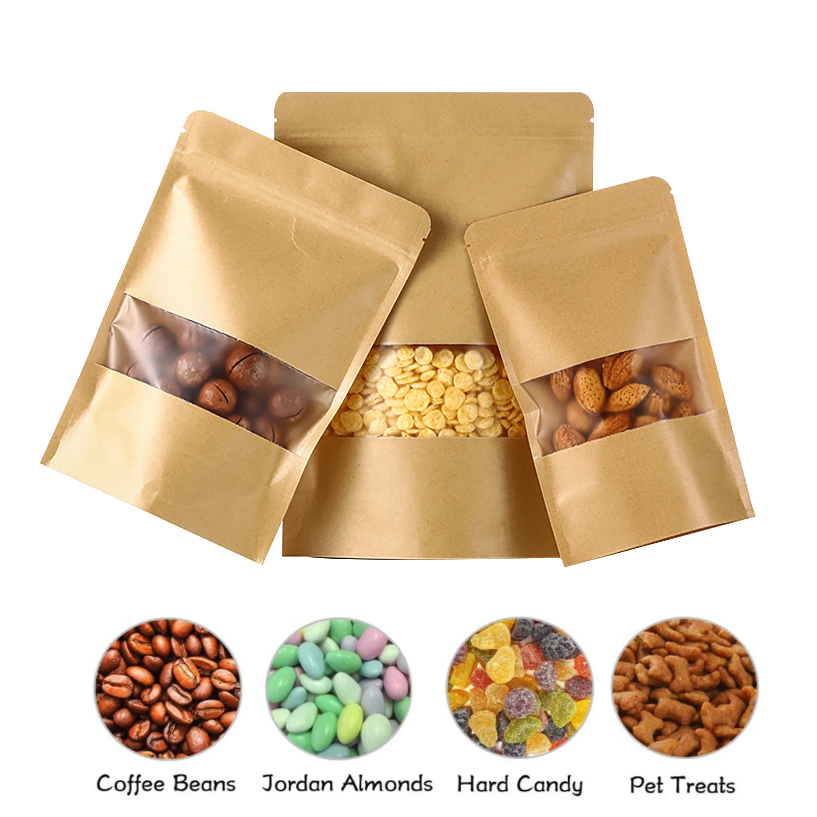 4*6 8*12 food packaging,kraft stand up pouch with window, matte doypack packaging for small business