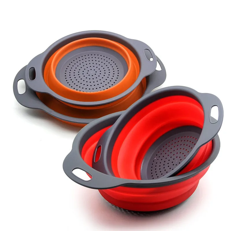 Round Silicone Sink Colanders Retractable Folding Kitchen Wash Fruit Vegetable Plastic Washing Collapsible Strainers And Basket