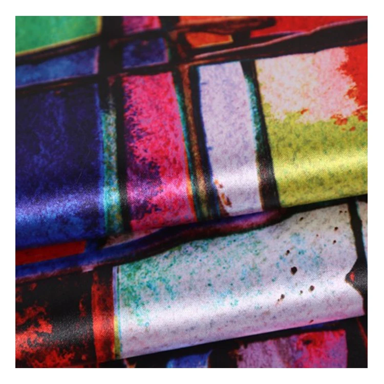 Продажа с завода низкая цена квадратный узор 100% полиэфирная ткань тканая цифровая печать атласная для