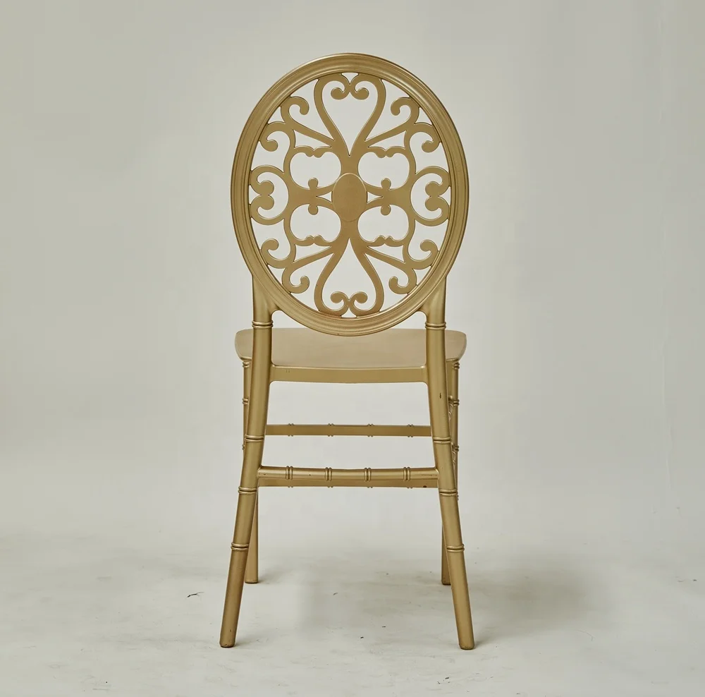 PP Plastic Gold Color Stackable Wedding Event Party Rental Dining Round Back Chair