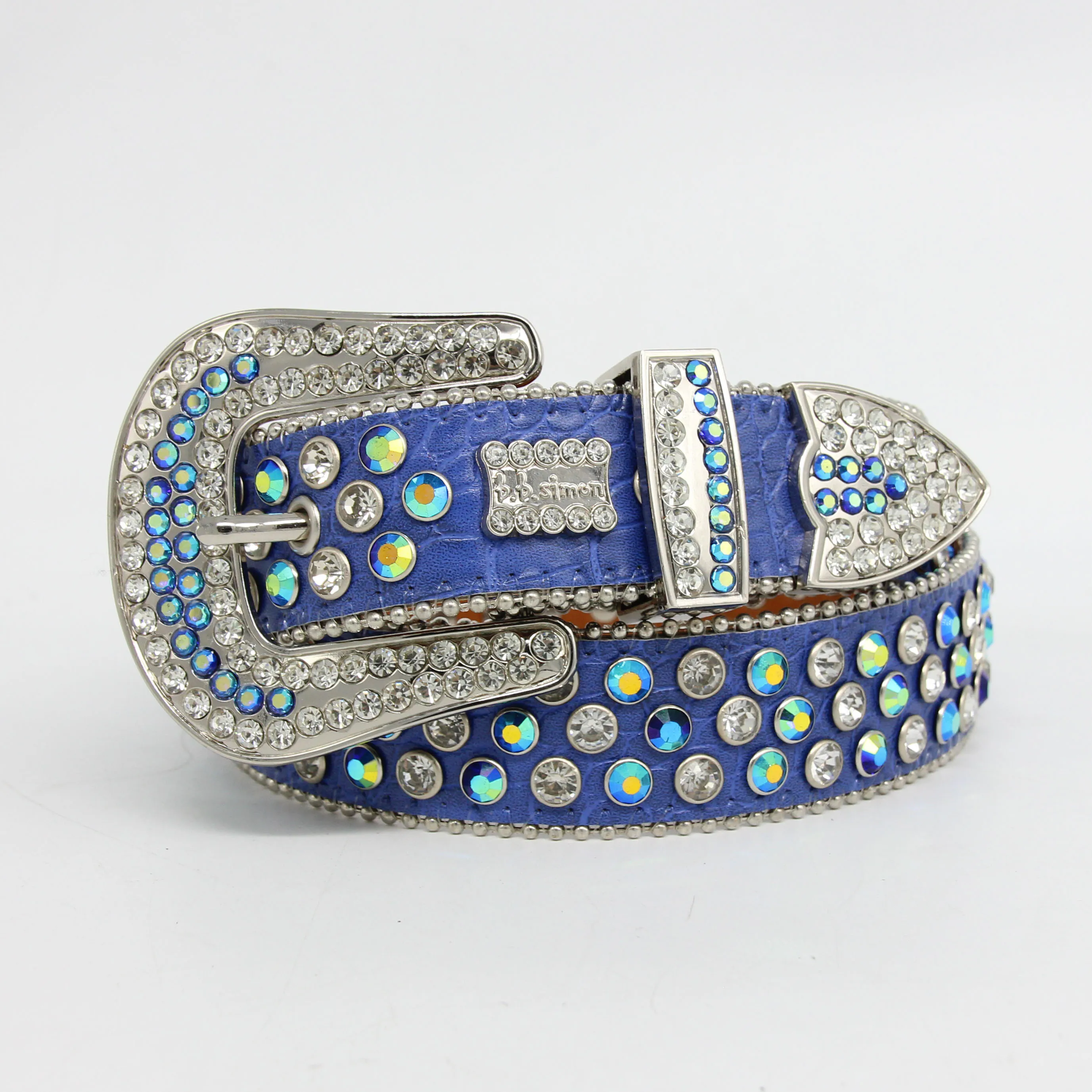 Custom Logo Design Leather Western Redeo Cross  Cowgirl Rhinestone Belts Gemstone Concho Belt Removable Buckle For Women