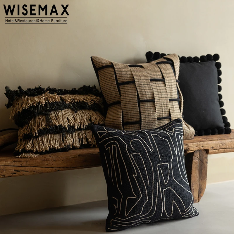 WISEMAX FURNITURE Nordic Creative Design Black Gray Home Decor Bedroom Fabric Cushion Hotel Home Sofa Pillows For Living Room
