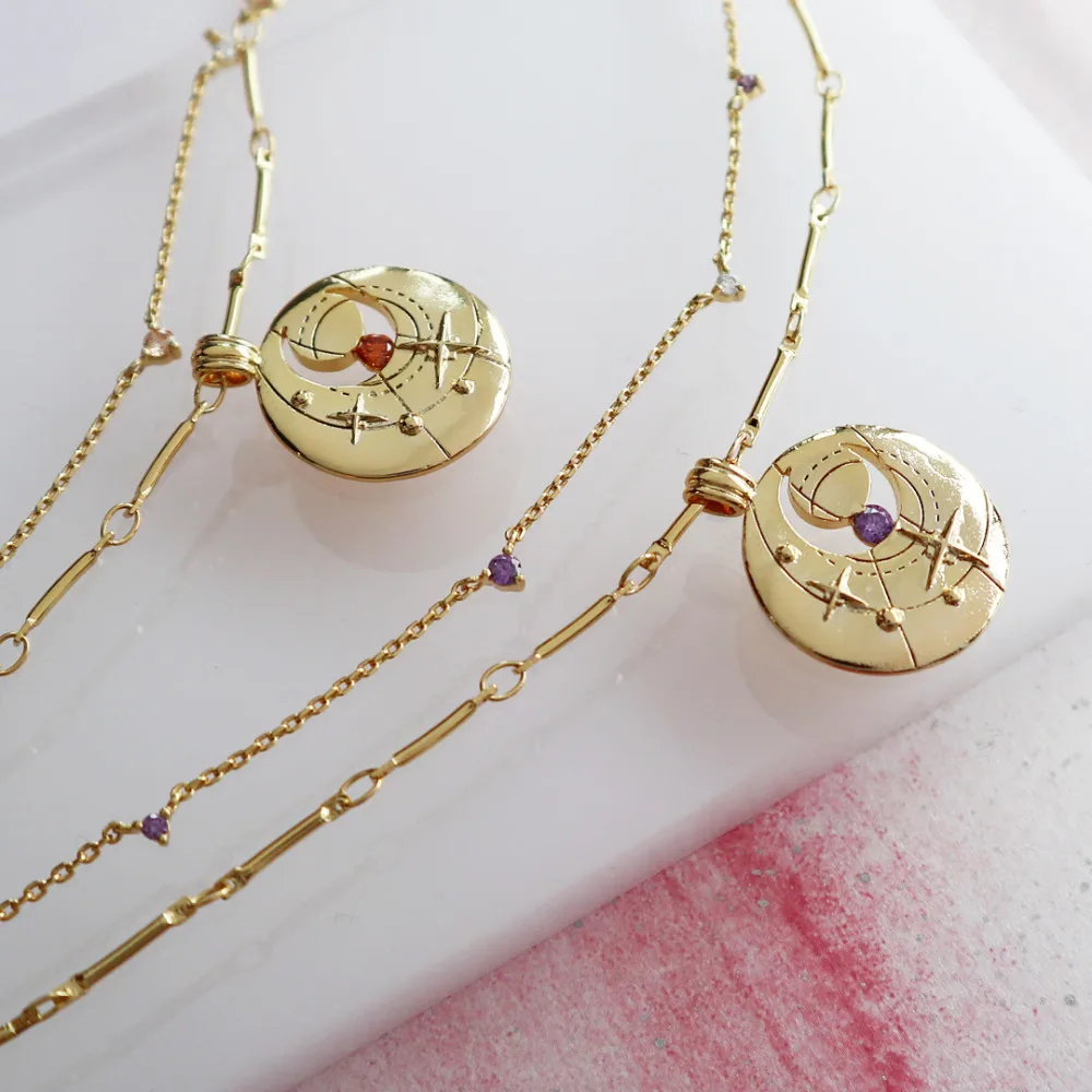 Vintage Gold Colorful Cz 12 Constellations Two Layer Bracelet Stainless Steel Zircon Hollow Out Crescent Astrology Bracelet