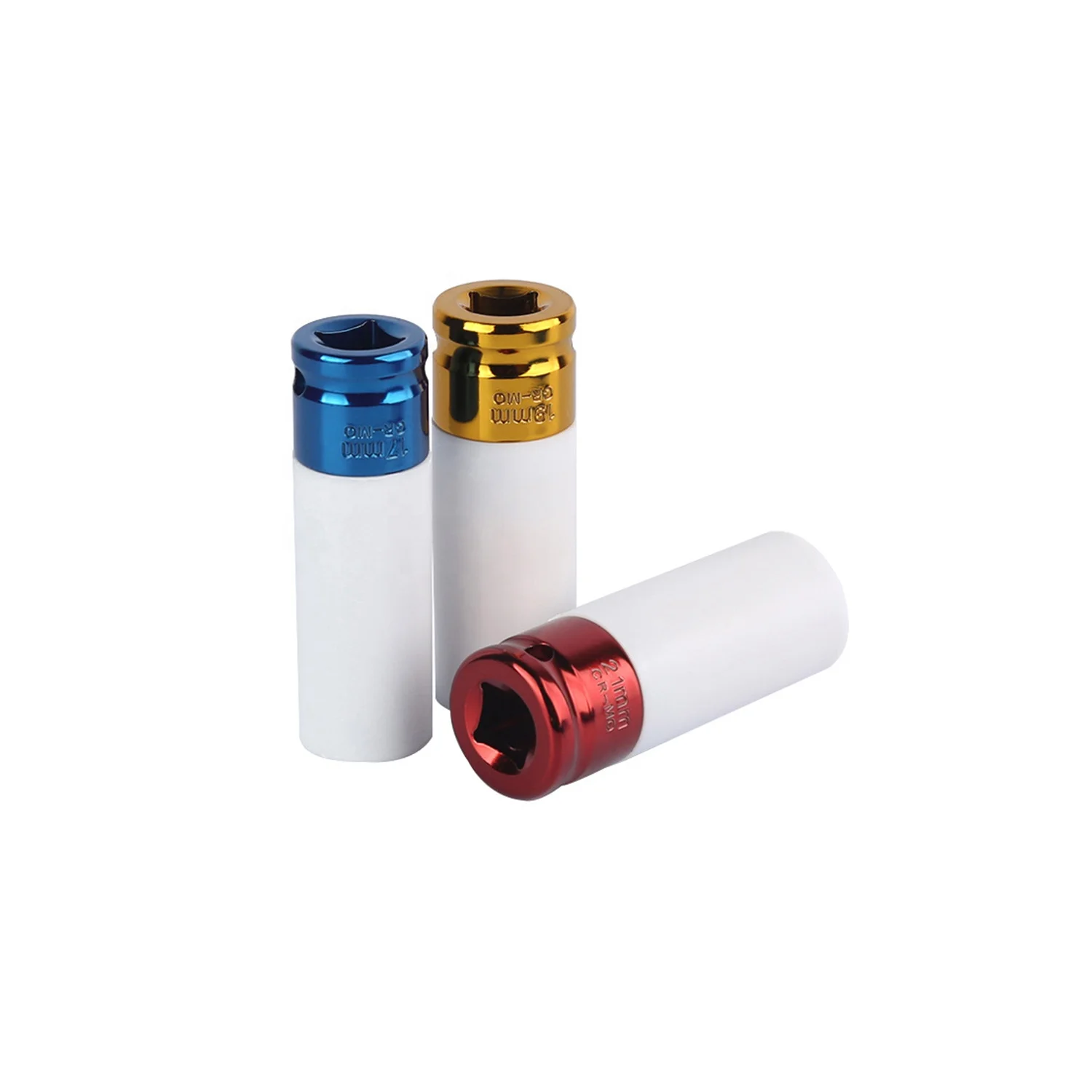 3PCS 17/19/21mm Tyre Protection Sleeve 1/2 Colorful Steam Sleeve Wall Deep Impact Nut Socket Set