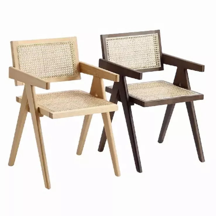Nordic style rattan cane solid wood restaurant chair cafe french natural rattan wood wicker furniture dining chair