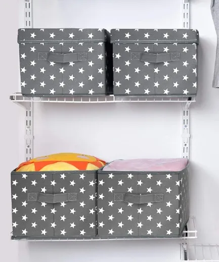 Decorative Storage Boxes with Double Open Lid and Handles, Extra Large Bins For Storage, Gray