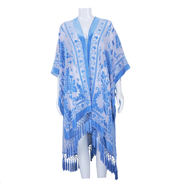 
Ladies Soild Burnout velvet kimono women cover up autumn ruana free people kimonos female blouse 