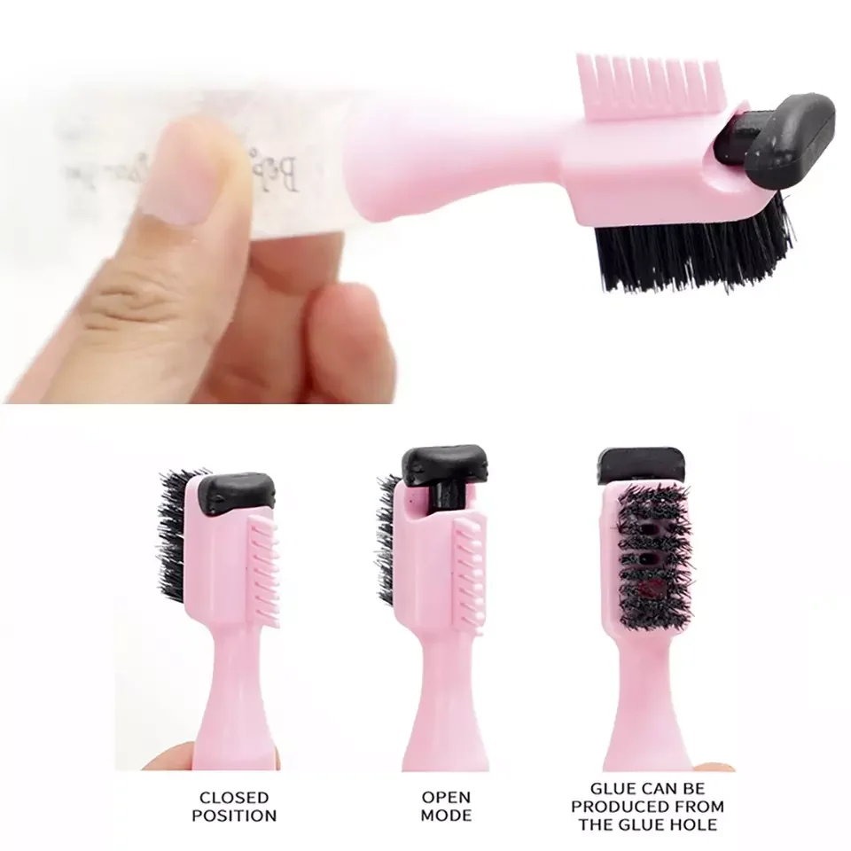 Private Label Baby Hair Edge Control Gel Brush 3 In 1 Strong Hold Baby Hair Brush Comb With Gel
