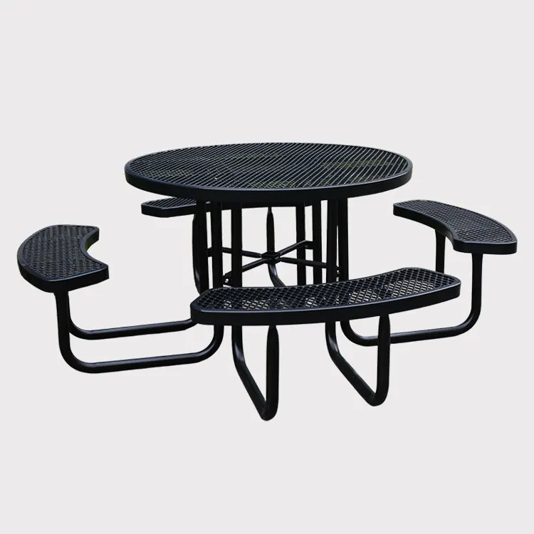 portable outdoor commercial expanded metal picnic camping table with bench outside steel dining cafe chair and table