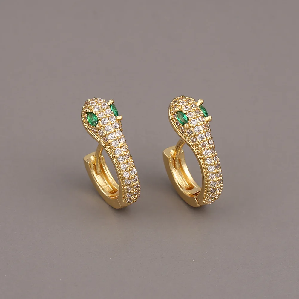 2020 New Arrivals Gold Plated Crystal Snake Huggie Earrings Green Diamond Cubic Zirconia Cz Snake  Clip On Earring