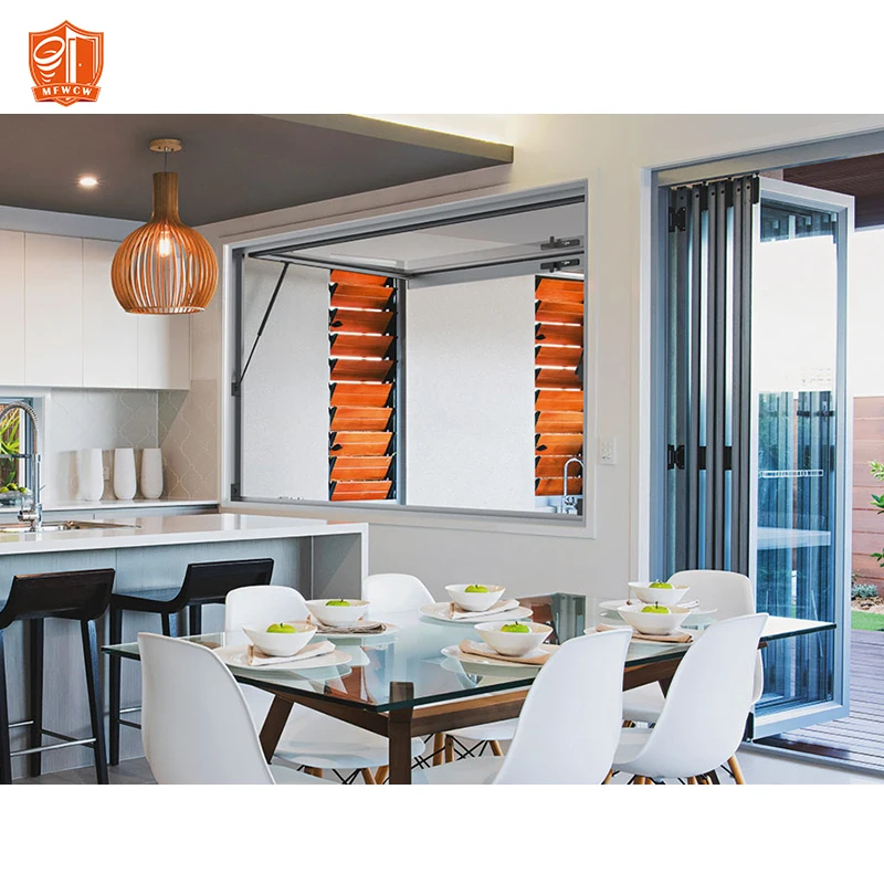 Thermal Break Aluminium Gas Strut Pass Through Windows Top Hung Gas Strut Window Push Out Gas Strut Window For Kitchen Bar