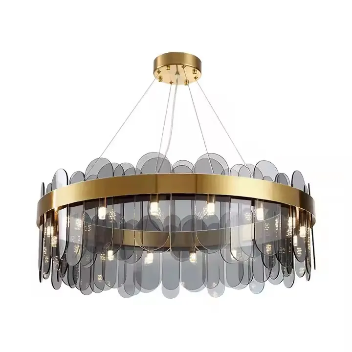 Smoke Grey Glass Pendant Lamp Modern Led Chandelier For Living Room Kitchen Dining Room Luxury Indoor Lighting