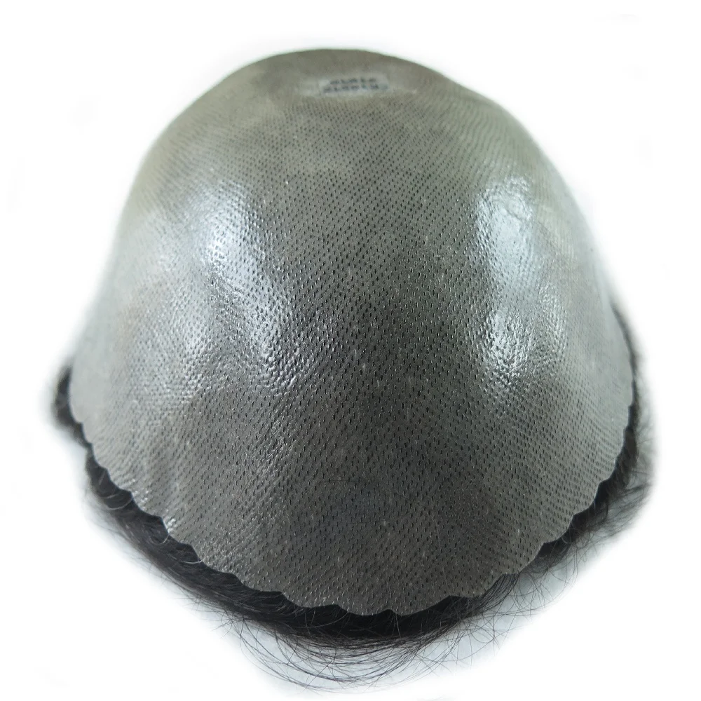 PU Scallop Front Indian Human Hair Men Toupee with Grey Hair