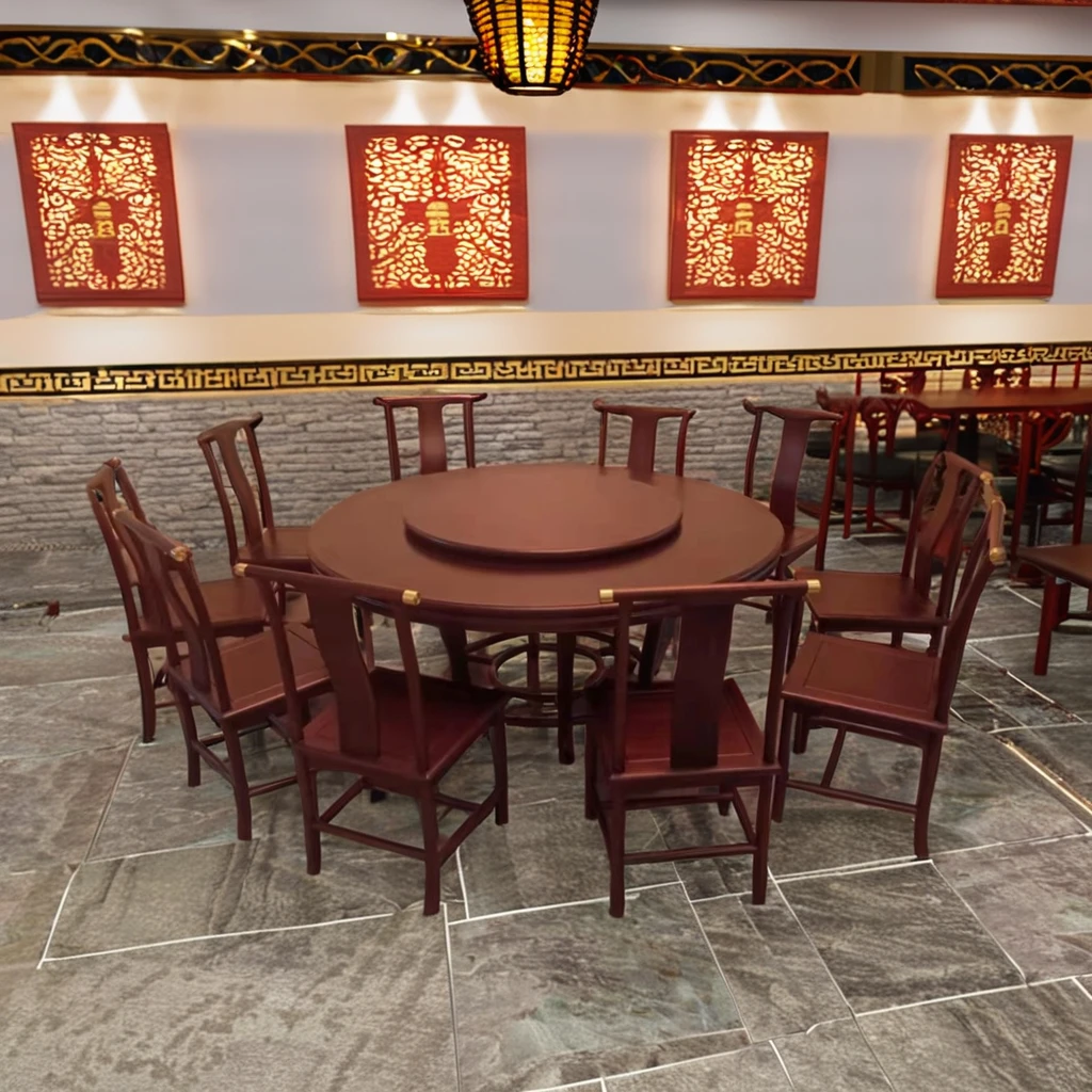 New design home furniture solid wood classic dinner house round rotating dining table wood