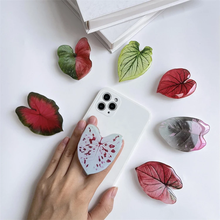 Plant Grip Tok Socket Folding Pretty Leaf Acrylic Phone Grip Holder For iPhone Universal Smartphone Griptok Bracket Finger Stand