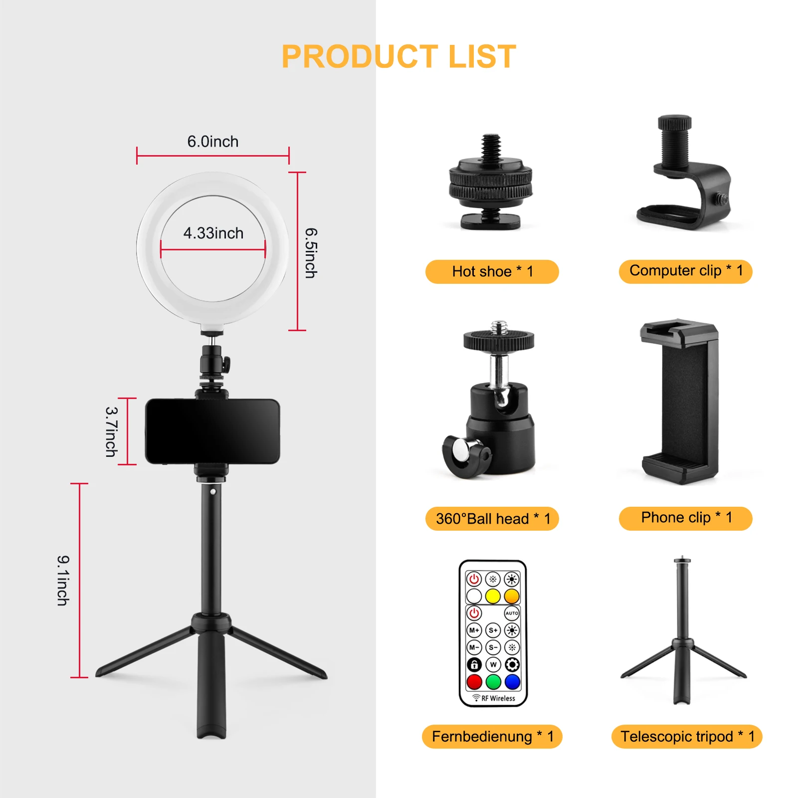 YELANGU Ring RGB Selfie Light Remote Control  with Tripod Stand