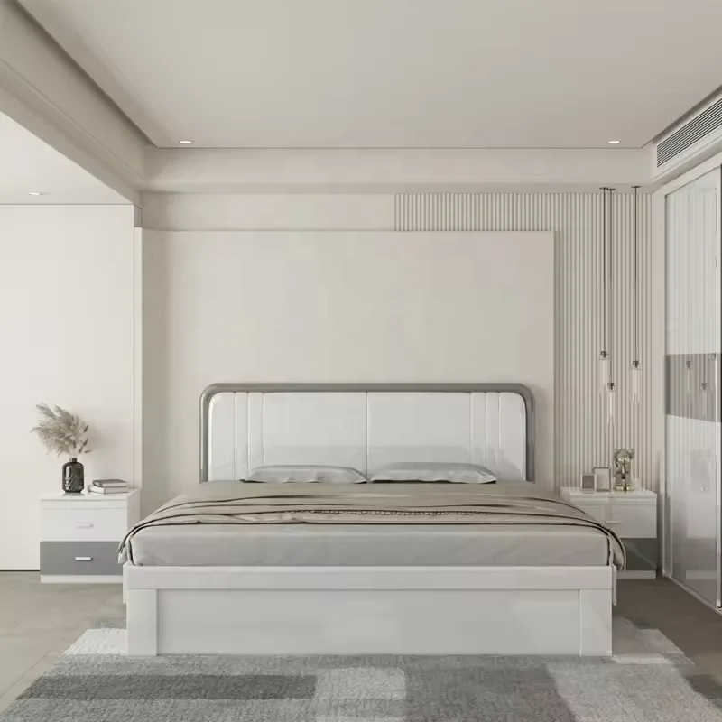 Customized white High Gloss modern bedroom furniture set Queen King Bed Night Cabinet