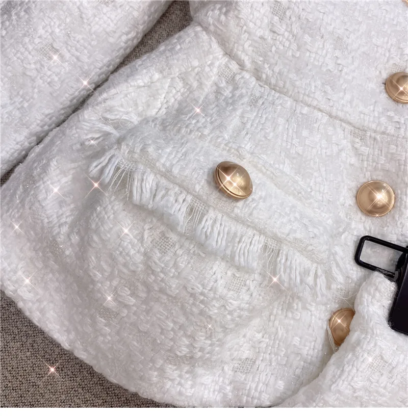 2021 New autumn and winter white shiner tweed coat shorts suit two-piece set for women