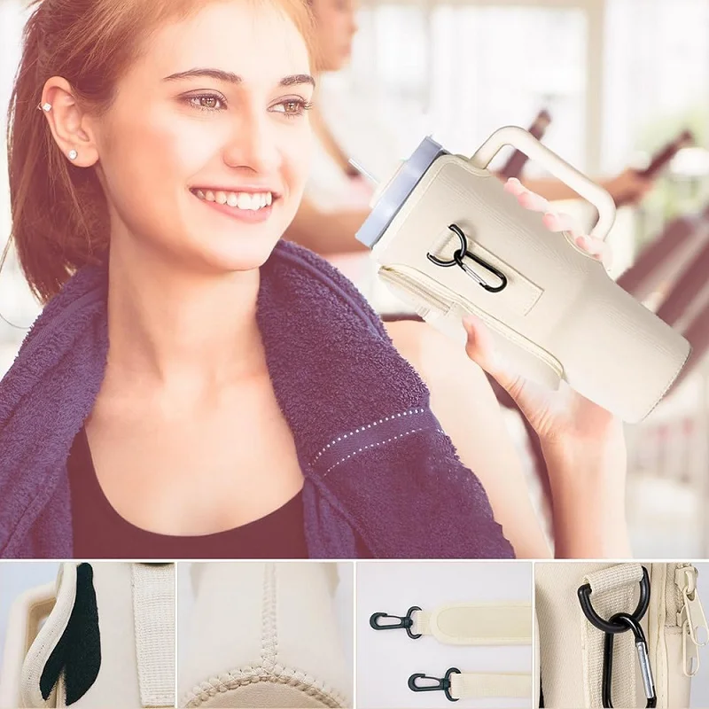 Hot Sale 40 OZ Neoprene Shoulder Strap Tumbler Cup Water Bottle Carrier Crossbody Sling Holder Bag with Zipper Phone Pocket