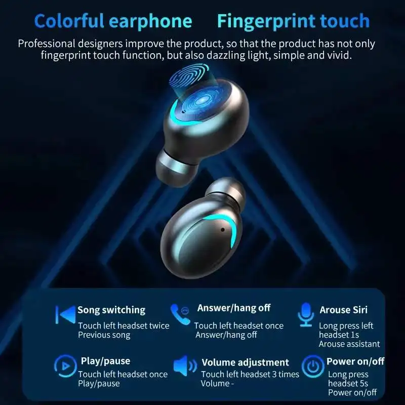 2022 Original F9 Tws Headphones 9D LED Display Hi-Fi Stereo Waterproof In-Ear Headphones BT 5.0 Wireless Earbuds F9-5
