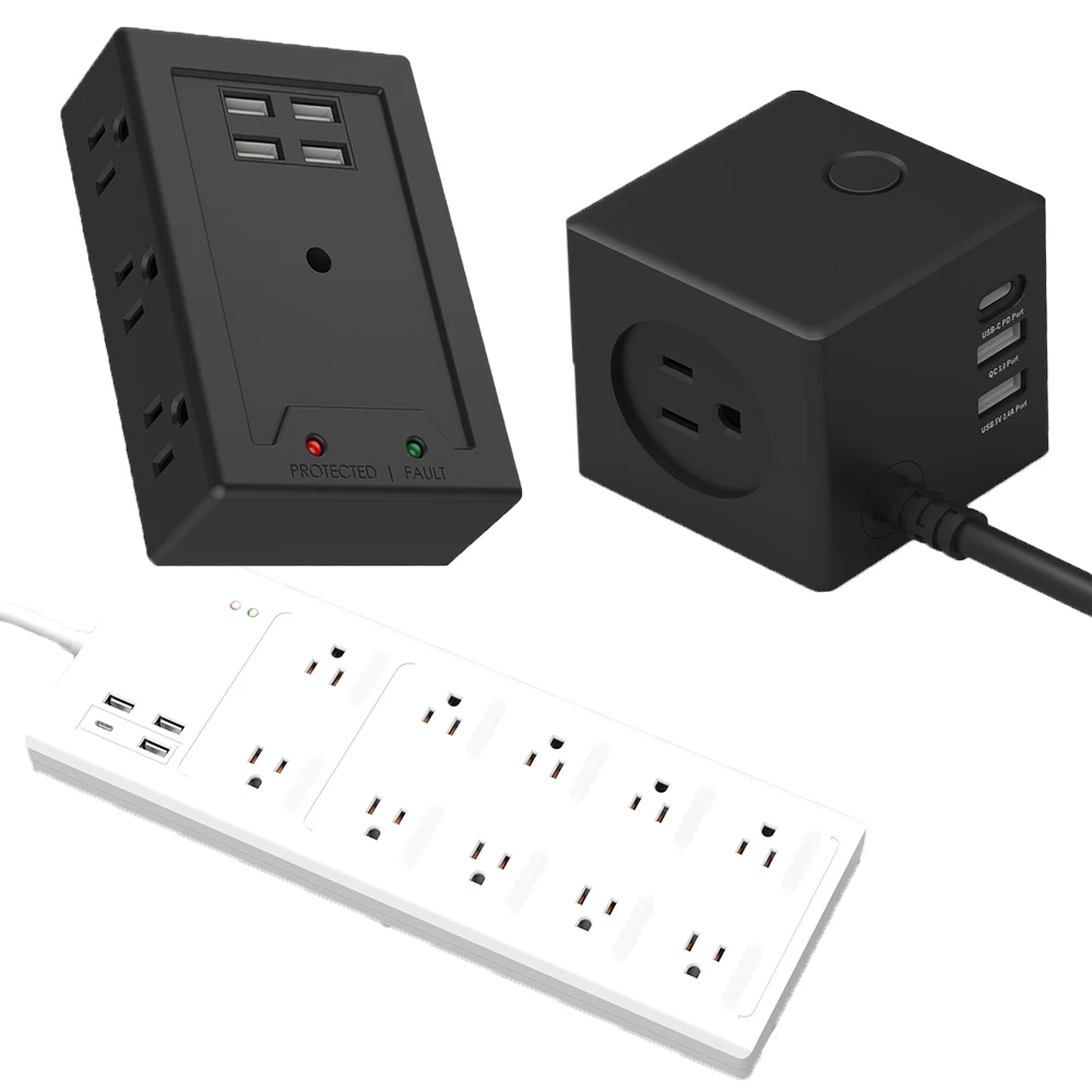 15A USA  flat plug bar ethernet network lan rj45 6-8 outlets tv guard Tower usb smart socket power strip surge protector