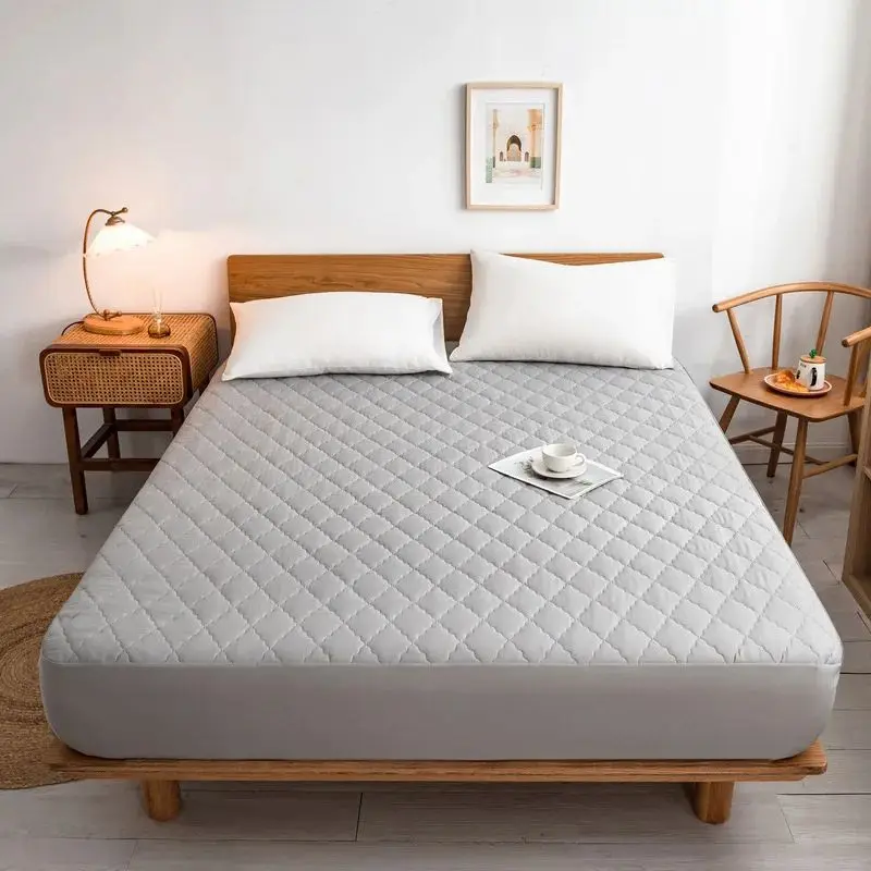 Double Waterproof 100% Cotton Mattress Protector Solid Pattern Fitted with Deep Pocket Organic and for Home or Hotel Use