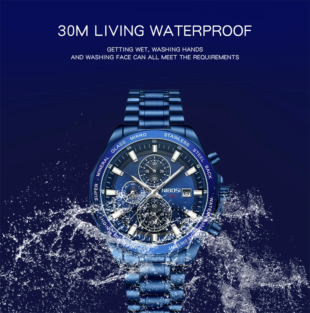 NIBOSI 2599 branded personalised man quartz watch cool Steel Strap water resistant chronometer advertising business reloj watch