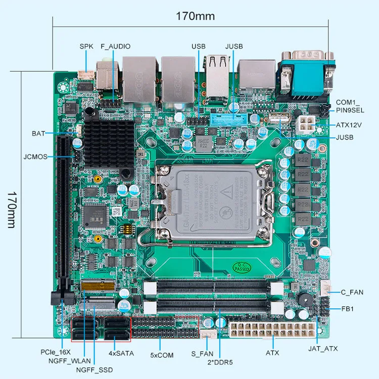 Mini ITX motherboard 12/13th gen B660 H670 dual network 6-series expandable industrial control all-in-one machine mainboard