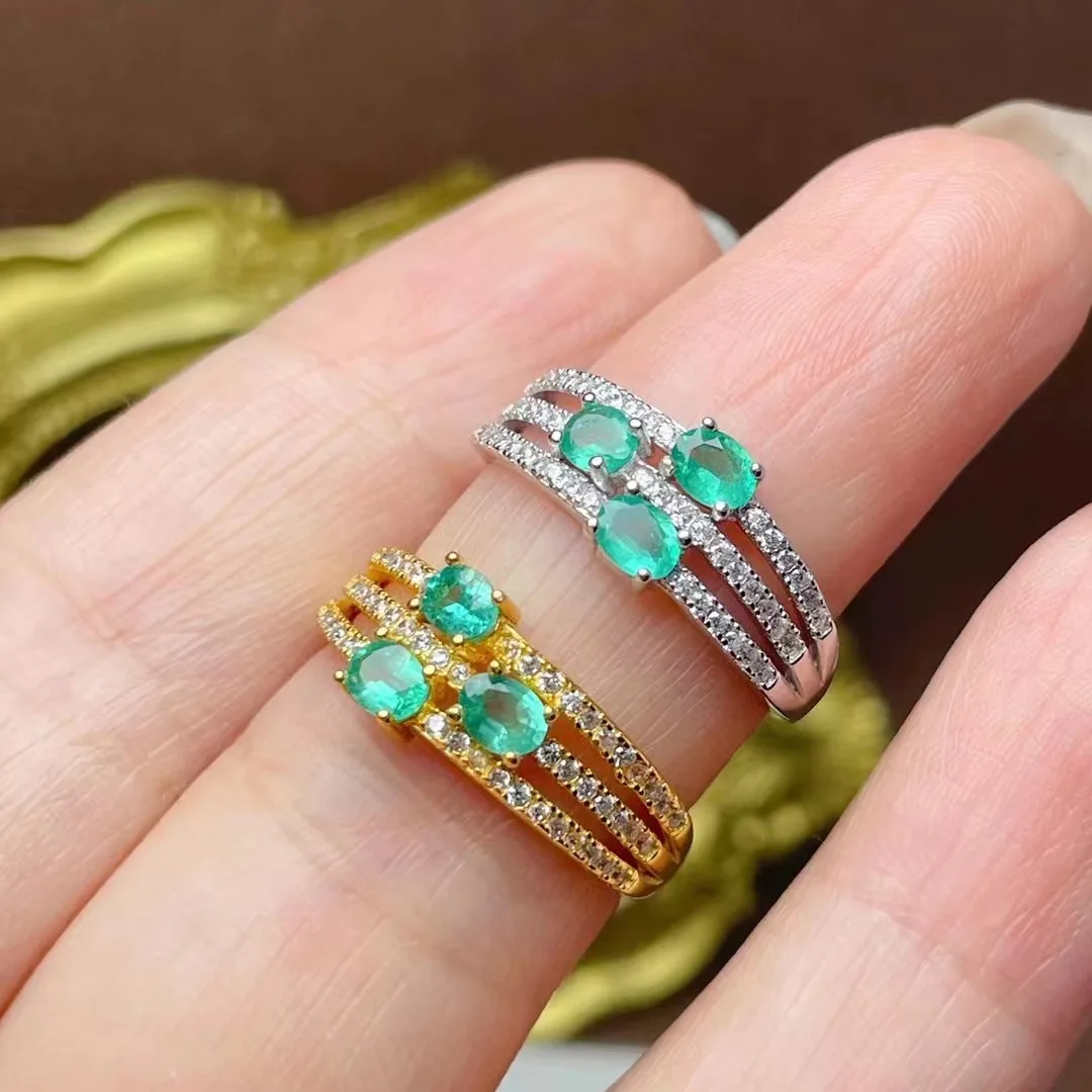Factory Supply 925 Sterling Silver Zirconia Natural Emerald Flower Bright Gen Stones Women Rings Wholesale