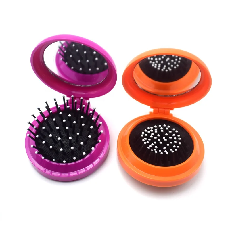 Yaeshii Dense Comb Portable Plastic Folding Round Hair Brush Brush Mirror Foldable