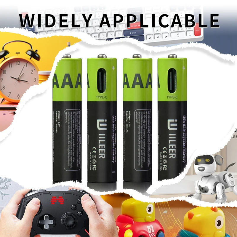 Factory Hot Sale AAA 666mWh 400mAh 1200 Cycles Rechargeable Li-ion Battery With Type C Port For Home