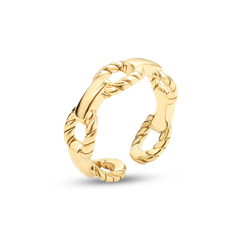 Twist Cuban Chain Ring 18K Gold Plated Opening Adjustment Index Finger Ring Vintage Stainless Steel Titanium Steel Female Brass