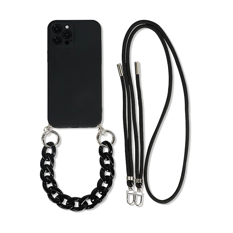 TPU Mobile Cell Phone Protective Case with Crossbody Necklace Bracelet Style chain Strap for kinds of iPhone 11 12 13 Pro Max