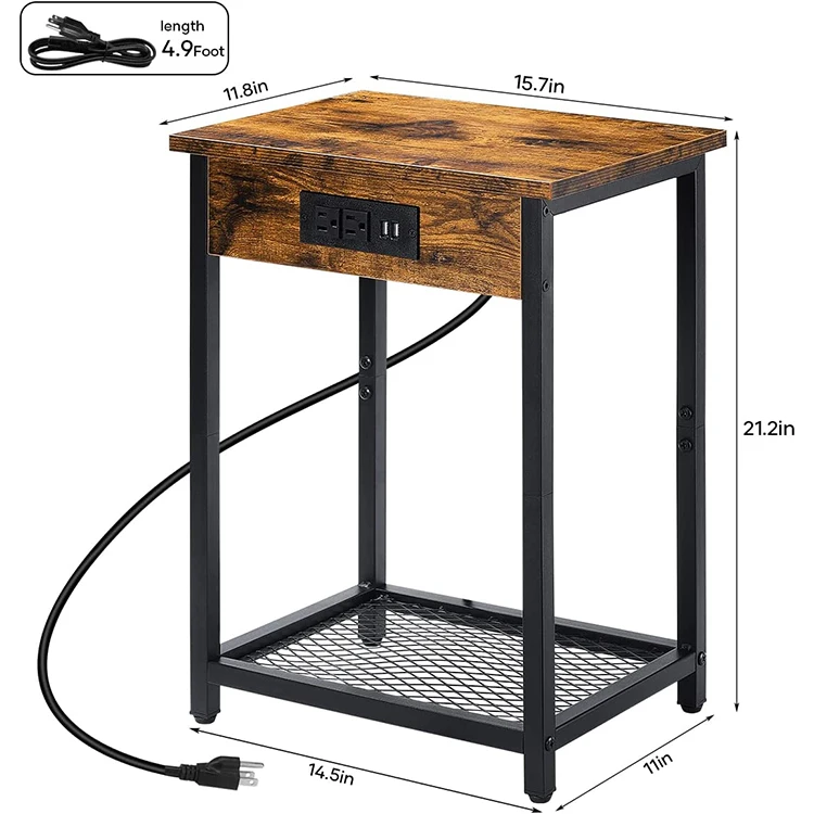 Nightstands Set of 2 End Table with Charging Station USB Ports