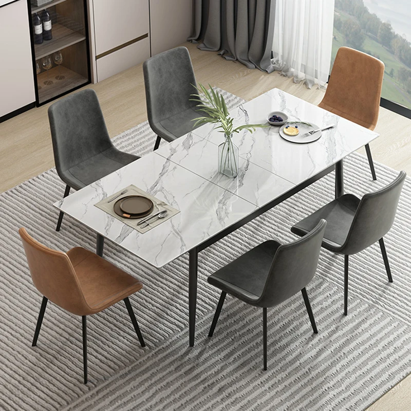 Foldable dining table set Nordic household  dining table and chair rectangular expandable sintered stone dining table  6 seater