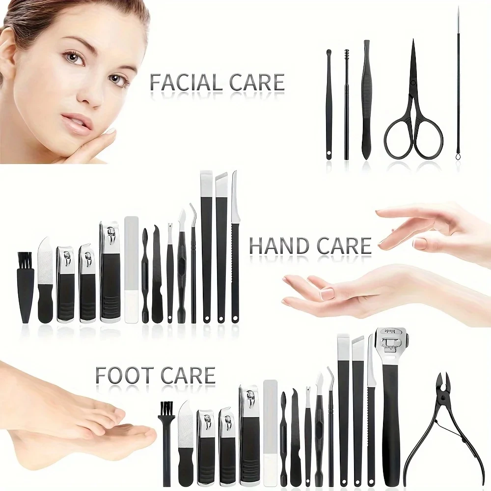 Professional Nail Clippers Manicure Set 18 In 1 Full Function Kit Stainless Steel Pedicure Sets With Leather Portable Case Gift