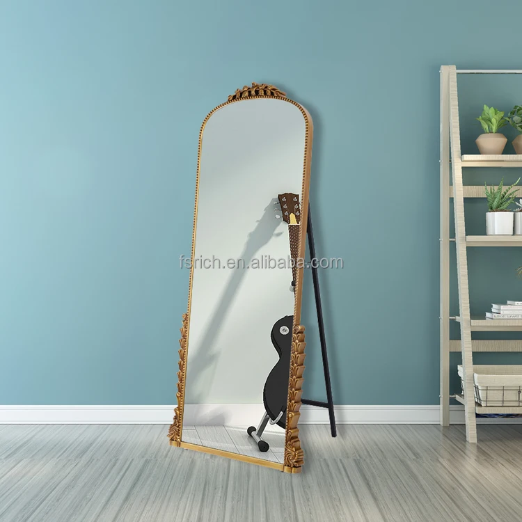 Wholesale Custom Antique Large Carved Gold Arched PU Framed Full Length Long Body Dressing Hanging Wall Mirror Espejo Spiegel