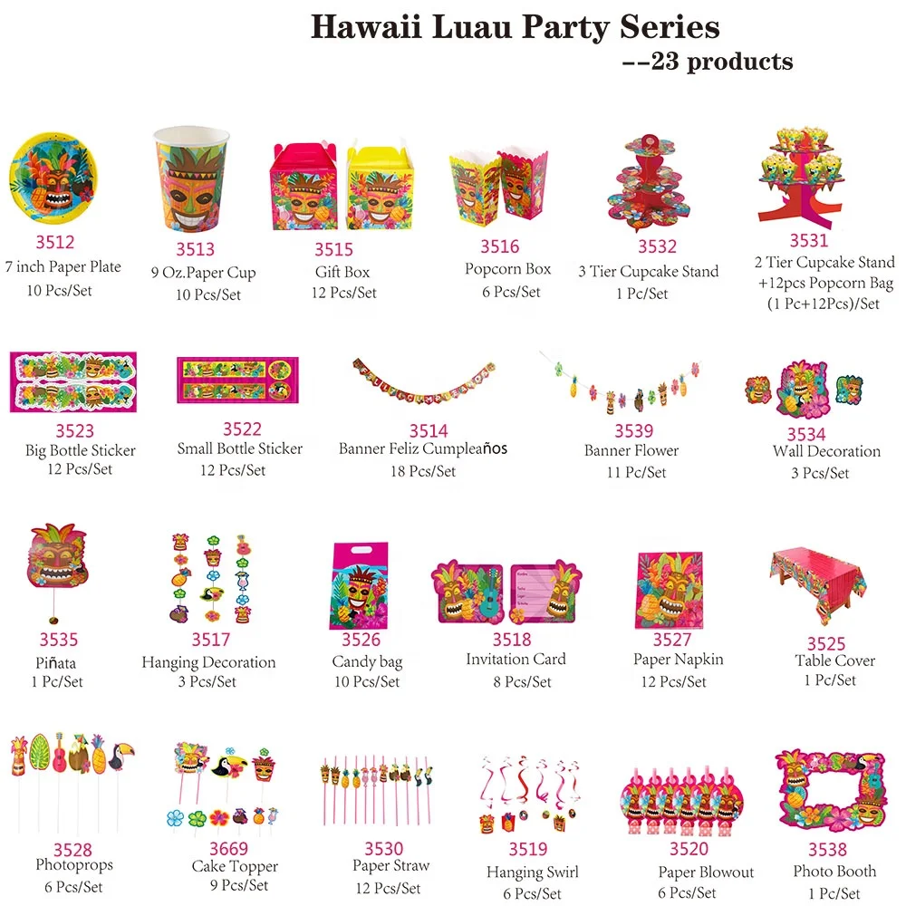 New Hawaii Tropical Luau Summer Flamingo Theme Kids Birthday Party Supplies Invitations Cards for Kids Birthday Party Eco-friend