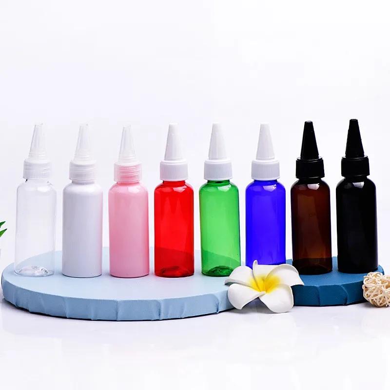 High Quality 50ml Round Shoulder Green Liquid Hair Oil Conditioner Shampoo Squeeze Plastic Bottles with Twist Top Applicator