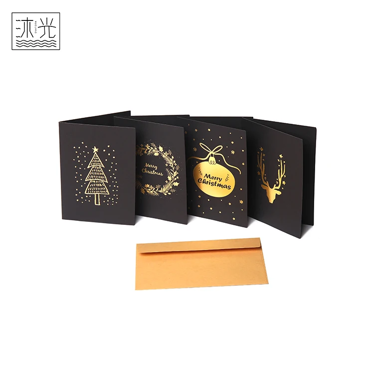 Bulk Buying Hot Stamping Christmas Tree Black Christmas Thank You greeting Cards