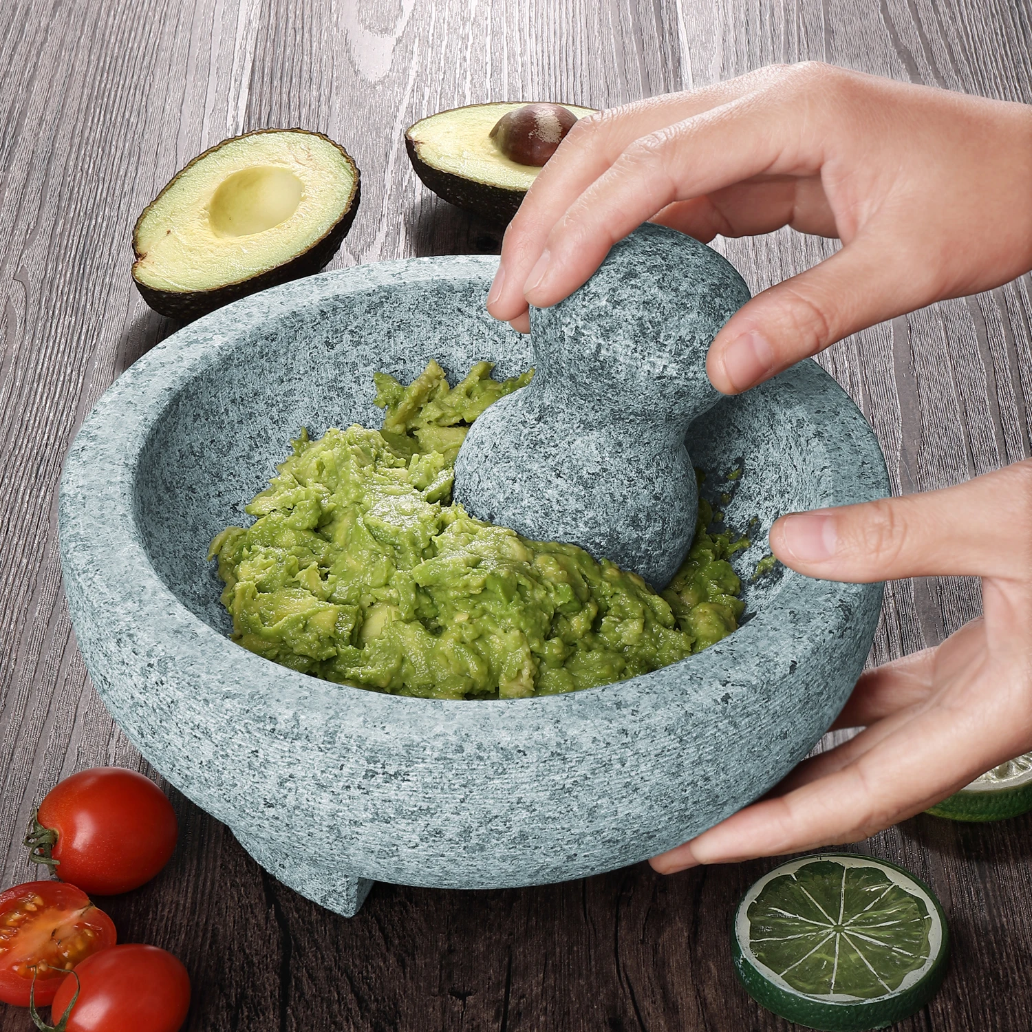 stone 8-inch large natural granite molcajete Rough grinding mortar and pestle 20*9 cm guacamole avocado