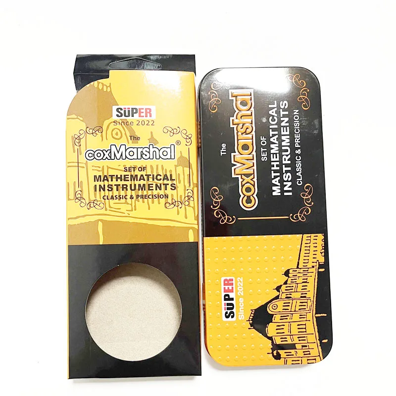Бесплатный образец, Премиум качество, супер Маршал, металлические школьные канцелярские принадлежности, компас, ящик, математический набор