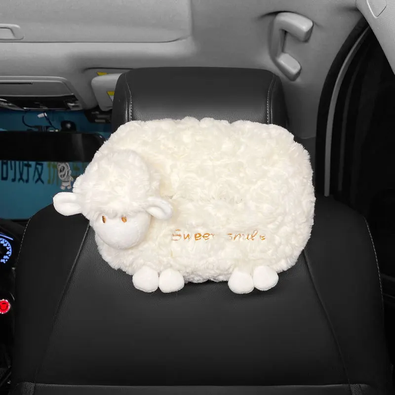 Cute Sheep Car Tissue Holder Paper Napkin Hanging On Car Sun Visor Back Seat Tissue Bag Box White Car Tissue Holder